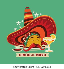 Cinco de Mayo vector illustration emblem design with handwriting for greeting card and poster