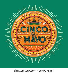 Cinco de Mayo vector illustration emblem design with handwriting for greeting card and poster