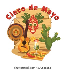 Cinco de Mayo. Vector illustration with traditional Mexican symbols.