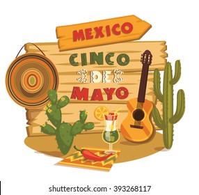 Cinco de Mayo. Vector illustration with traditional Mexican symbols.