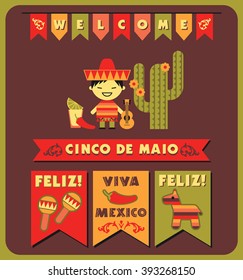 Cinco de Mayo. Vector illustration with traditional Mexican symbols.