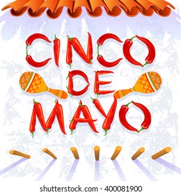 Cinco de Mayo Vector Illustration. Hand Lettered Text with Chili