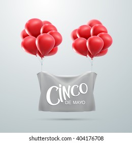 Cinco de Mayo vector illustration. 5 of May mexican holiday banner with balloons. 