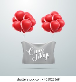 Cinco de Mayo vector illustration. 5 of May mexican holiday banner with balloons