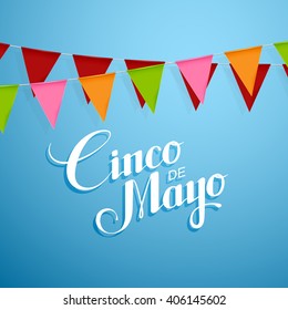 Cinco de Mayo vector illustration with bunting flags. 5 of May mexican holiday vector. 