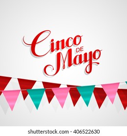 Cinco de Mayo vector illustration with bunting flags. 5 of May mexican holiday vector. 