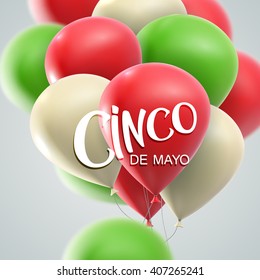 Cinco de Mayo vector illustration. 5 of May mexican holiday banner with balloons