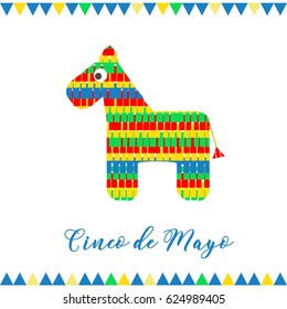 Cinco de Mayo. Vector illustration for greeting card. Multicolored horse among confetti.