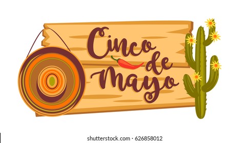 Cinco de Mayo. Vector illustration with traditional Mexican symbols. Design element for poster, banner, flyer, card. 