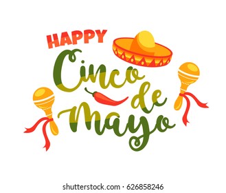 Cinco de Mayo. Vector illustration with traditional Mexican symbols. Design element for poster, banner, flyer, card. 