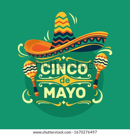 Cinco de Mayo vector illustration emblem design with handwriting for greeting card and poster