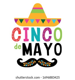 Cinco de mayo vector ilustration. Mostache and mexican hat.  