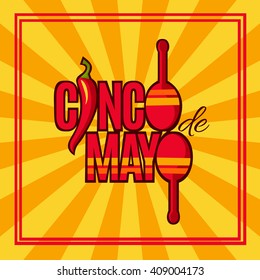 Cinco De Mayo vector placard or banner. Fiesta ad, signage, card, invitation, greeting card, Mexican party, bar, restaurant, menu. Cinco De Mayo  lettering design isolated on sun rays background