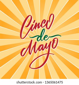 Cinco de Mayo vector typography. 5 of May on Spanish holiday vector calligraphy. Cinco de Mayo holiday banner. Mexican holiday lettering on yello sunny background