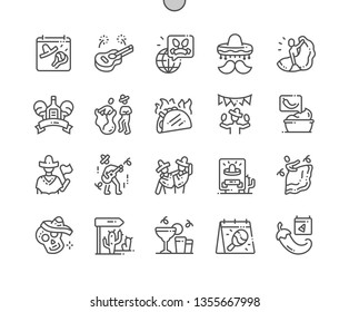 Cinco de Mayo Well-crafted Pixel Perfect Vector Thin Line Icons 30 2x Grid for Web Graphics and Apps. Simple Minimal Pictogram