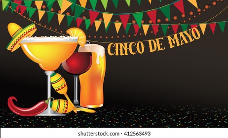 Cinco De Mayo widescreen bunting background. EPS 10 vector.