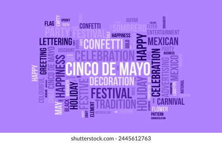 Cinco de Mayo word cloud template. Cultural concept vector background.