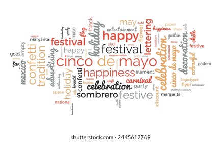 Cinco de Mayo word cloud template. Cultural concept vector background.