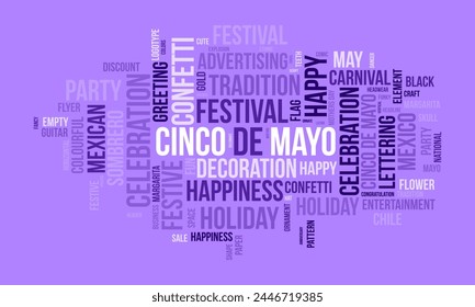 Cinco de Mayo word cloud template. Cultural concept vector background.