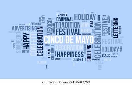 Cinco de Mayo word cloud template. Cultural concept vector background.