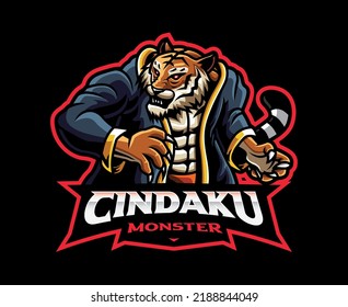 Cindaku mascot logo design. Tiger man vector illustration. Logo illustration for mascot or symbol and identity, emblem sports or e-sports gaming team