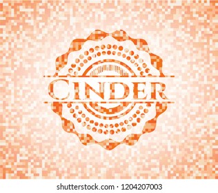 Cinder abstract emblem, orange mosaic background