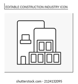  Cinder Block Line Icon. Lightweight Building Brick. Breeze Block.Construction Industry Concept. Isolated Vector Illustration. Editable Stroke