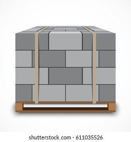 Cinder Concrete Block On Wooden Pallet. Vector Illustration On White Background.