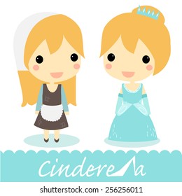 Cinderella 2 version.maid and princess.vector.