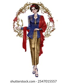 Cinderella in beautiful kebaya illustration