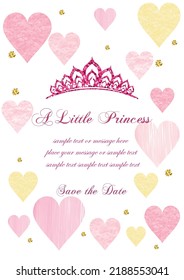 cinderella invitation card with hearts. Invitation to the princess's birthday party. Template for baby shower invitation. It is a girl