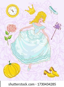 Cinderella Princess Vector Set Isolated Illustration