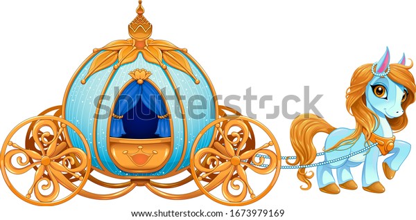 Cinderella pumpkin carriage. Vector isolated illustration. 