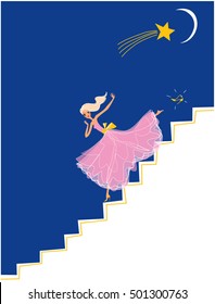 Aschenputtel runter die Treppe. Vektorillustration. 