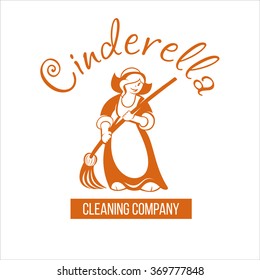Cinderella. Sign, a monochrome logo of the cleaning company. Character.
