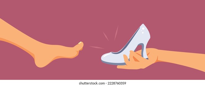
Cinderella Trying on a Shoe Vector Cartoon Illustration. Prince finding his true love after glass slipper try on 
 svg
