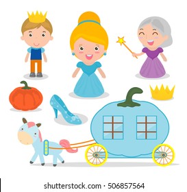 Cinderella vector illustration set on white background