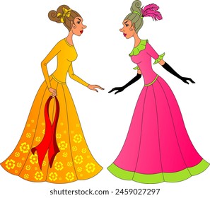 Cinderella's evil sisters are going to the ball. Characters from a fairy tale.