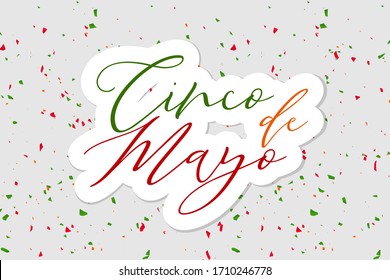 Cindo de Mayo banner or flyer. Red, green, and orange lettering. Mexican traditional holiday concept. Vector illustration.