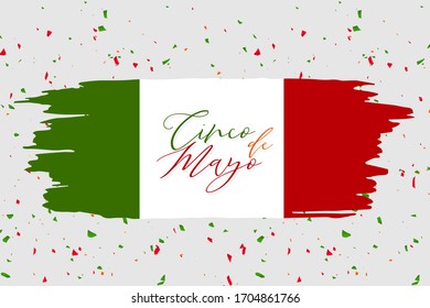 Cindo de Mayo banner or header. Green, white, and red mexican flag and lettering. Vector illustration.
