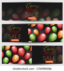 Cindo de Mayo sale banner or header. Red, green, and white balloons on black background. Mexican traditional holiday concept. Vector illustration.