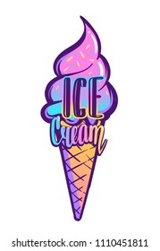 Cine Ice cream poster. Cold sweet food. Illustration for cafe. Summer delicious. gradient colors. Fancy style.