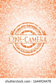 Cine-camera abstract emblem, orange mosaic background