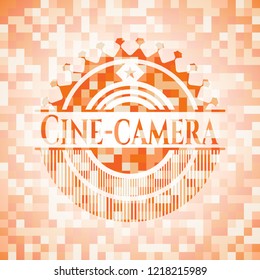 Cine-camera abstract orange mosaic emblem with background