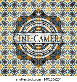 Cine-camera arabesque emblem background. arabic decoration.