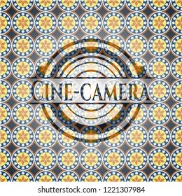 Cine-camera arabic badge background. Arabesque decoration.