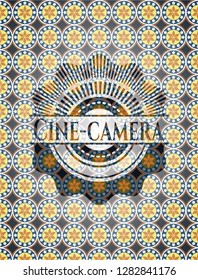 Cine-camera arabic badge background. Arabesque decoration.