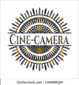 Cine-camera arabic style emblem. Arabesque decoration.