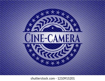 Cine-camera badge with denim texture