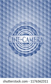 Cine-camera blue polygonal badge.